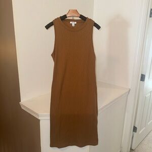 Brown Ribbed Sleeveless Dress